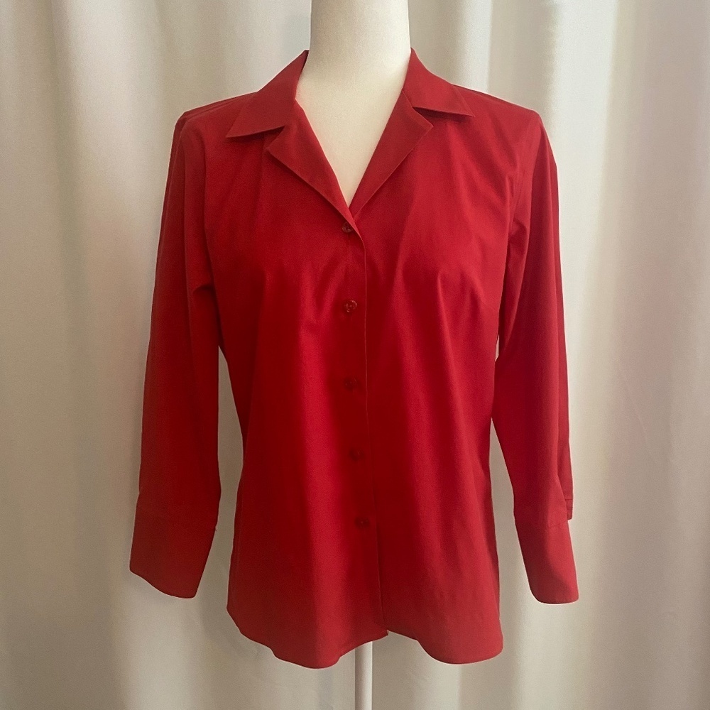 Talbot's Wrinkle Resistant‎ Stretch Button Down Shirt-Red-Size 8